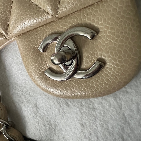 Chanel Large Classic Flap Beige Caviar Silver Hardware - Picture 3 of 15